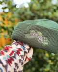 Pinecones Embroidered Dark Forest Green Beanie