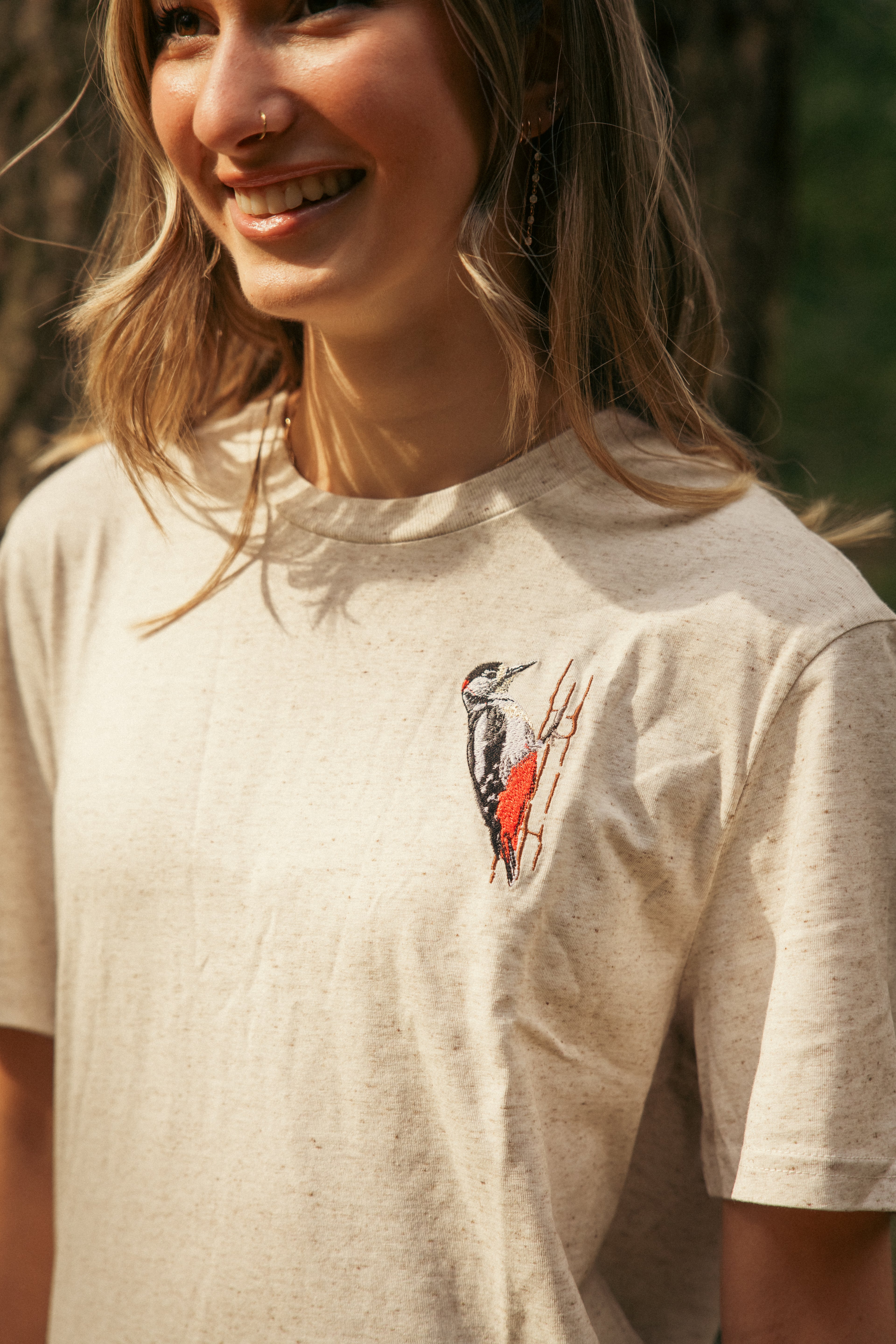Great Spotted Woodpecker Embroidered T-shirt
