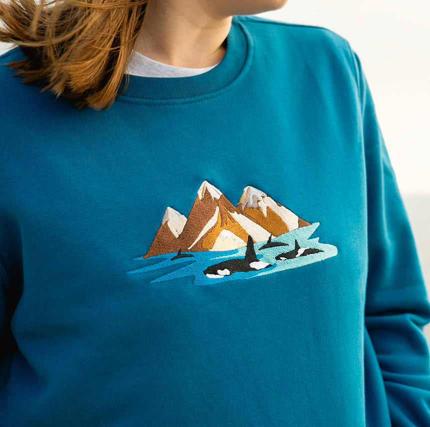 Orca & Mountains Embroidered Sweater