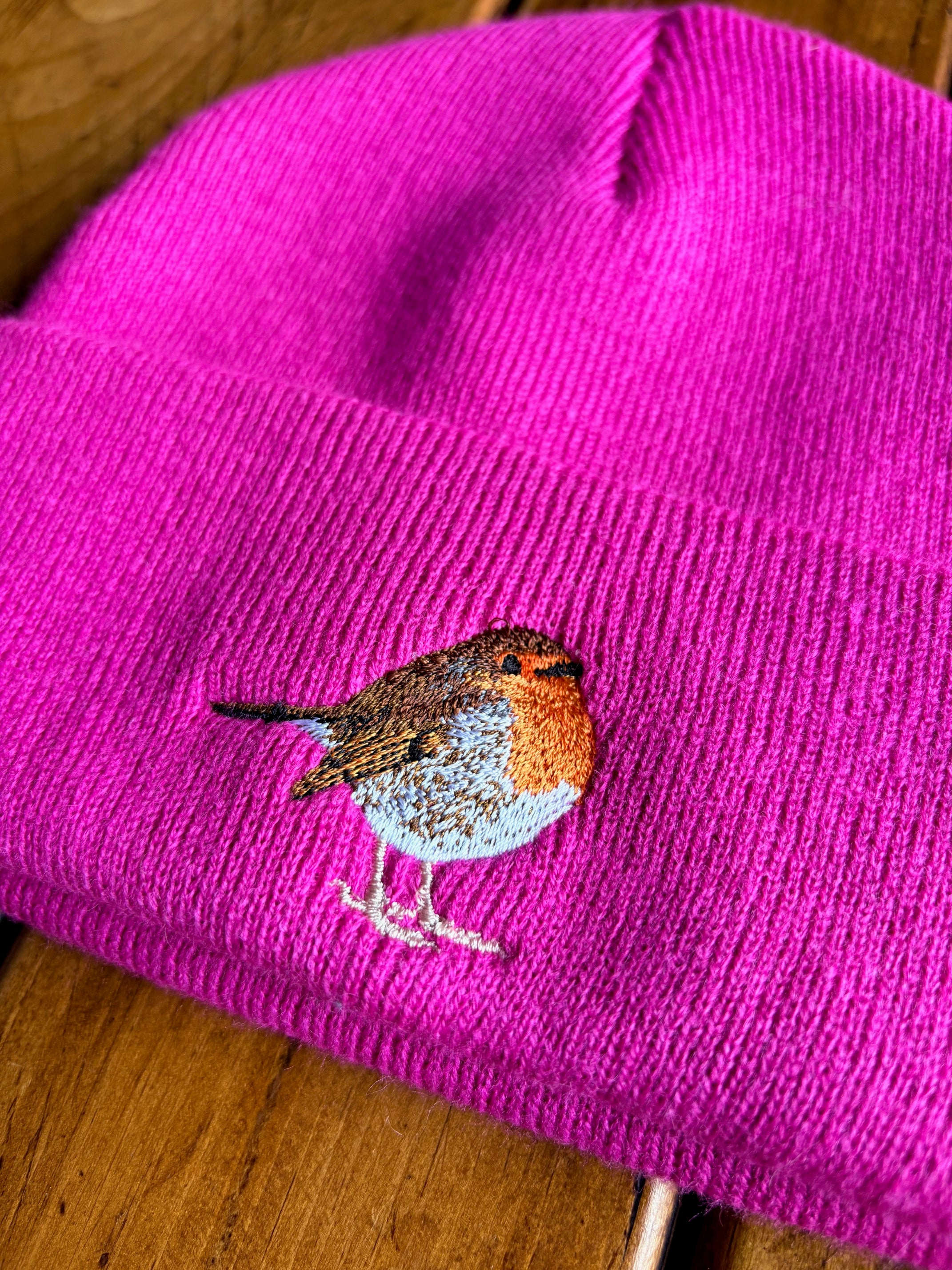 Robin Fuchsia Pink Embroidered Beanie Hat