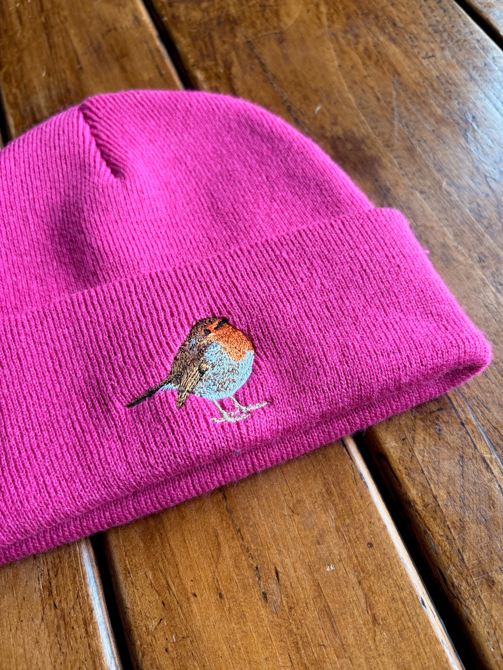 Robin Fuchsia Pink Embroidered Beanie Hat