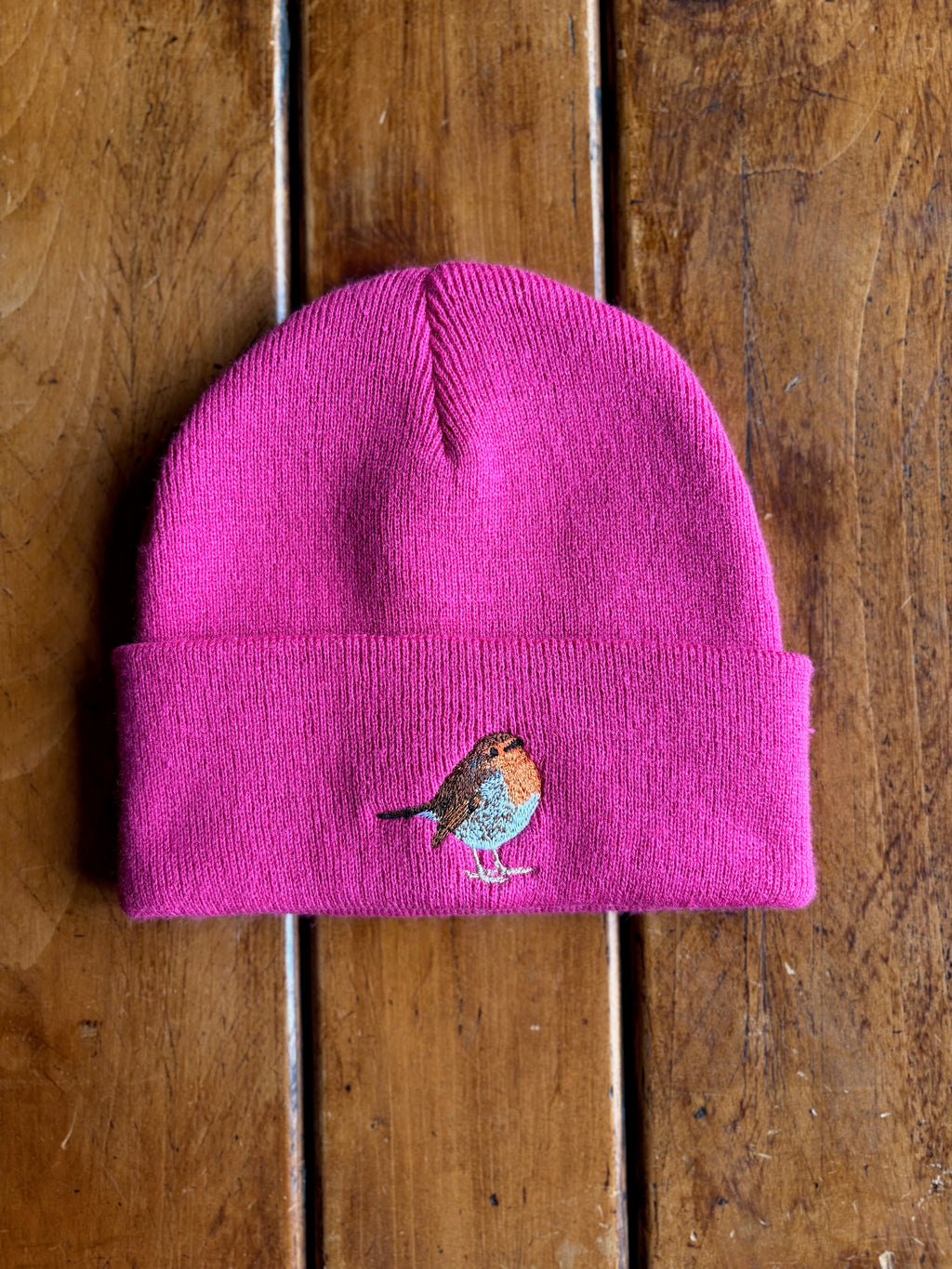 Robin Fuchsia Pink Embroidered Beanie Hat