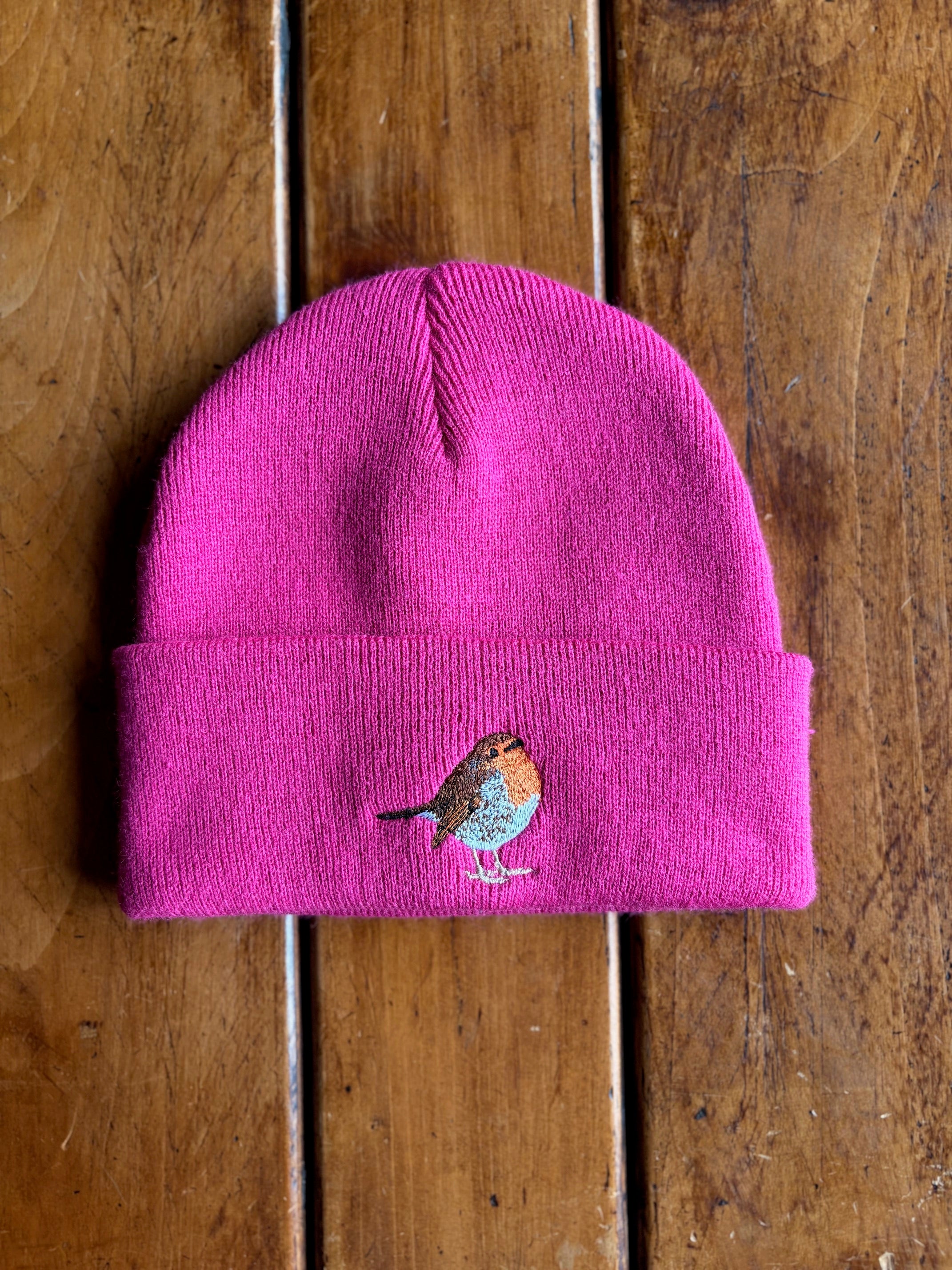 Robin Fuchsia Pink Embroidered Beanie Hat
