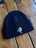 Robin Embroidered Black Beanie Hat