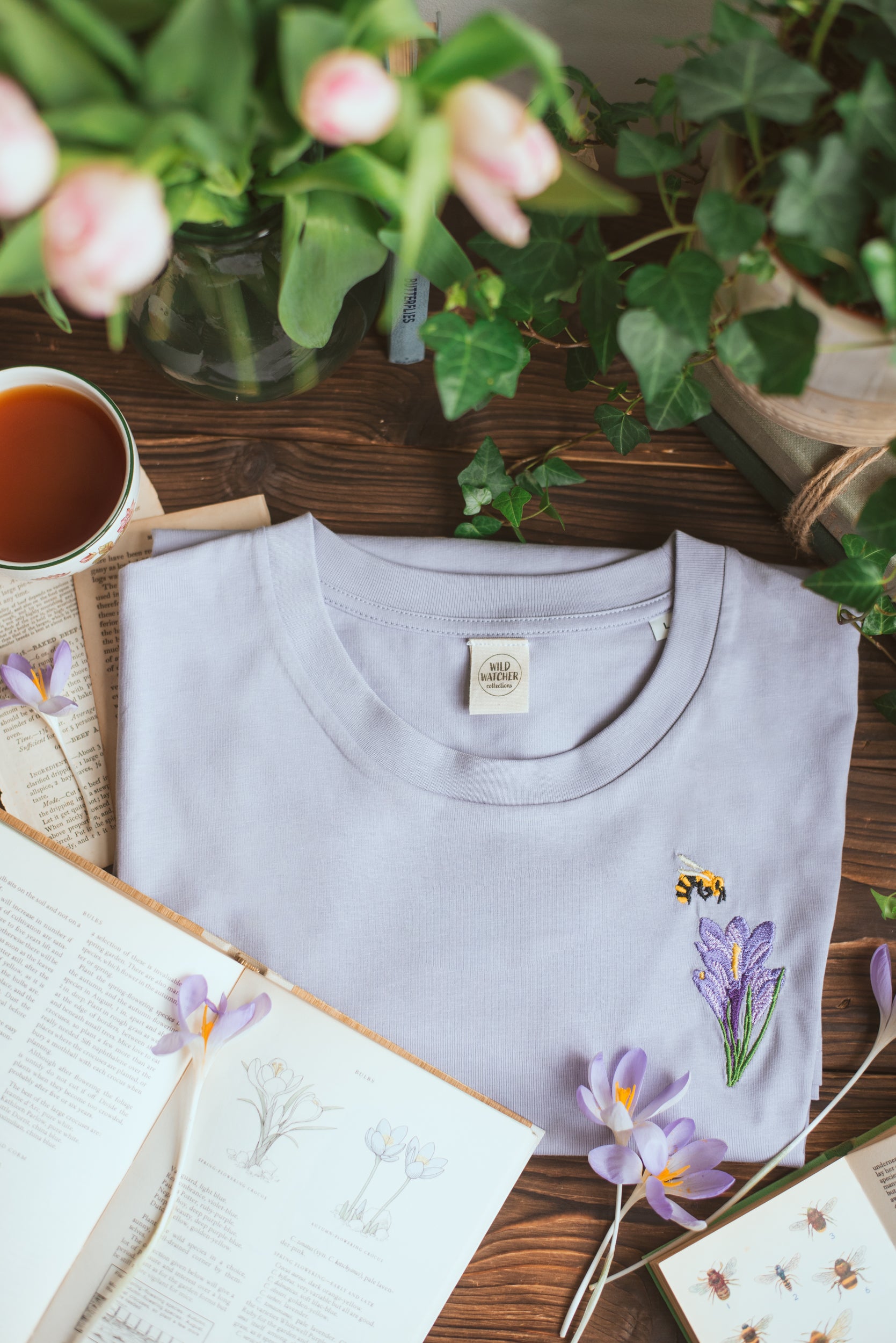 Bee & Crocus Lilac Embroidered T-shirt